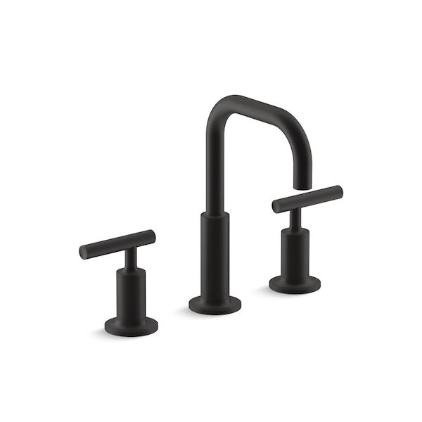 Widesprd Bathroom Sink Faucet W/ Low Lever Hndls & Low Gooseneck Spout